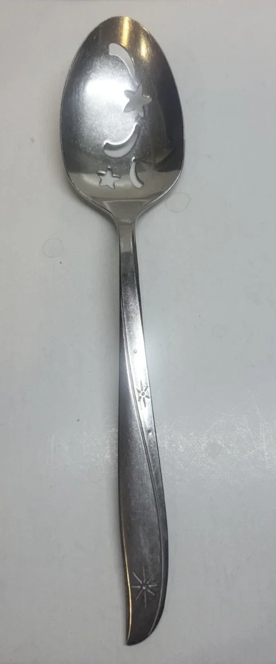 Oneida Community Twin Star Stainless Flatware Moon & Stars Slotted Serving Spoon